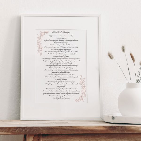 The Art of Marriage Poem Handwritten in Calligraphy