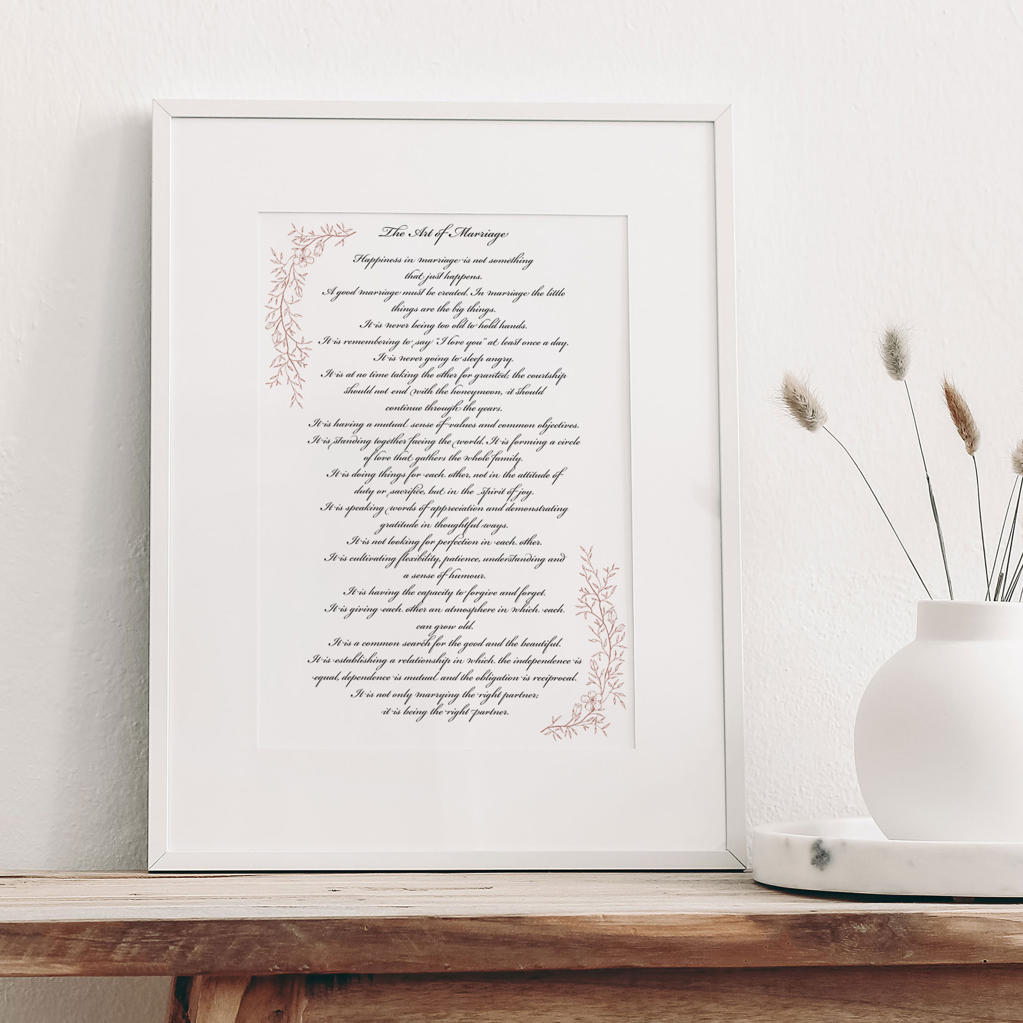 The Art of Marriage Poem Handwritten in Calligraphy